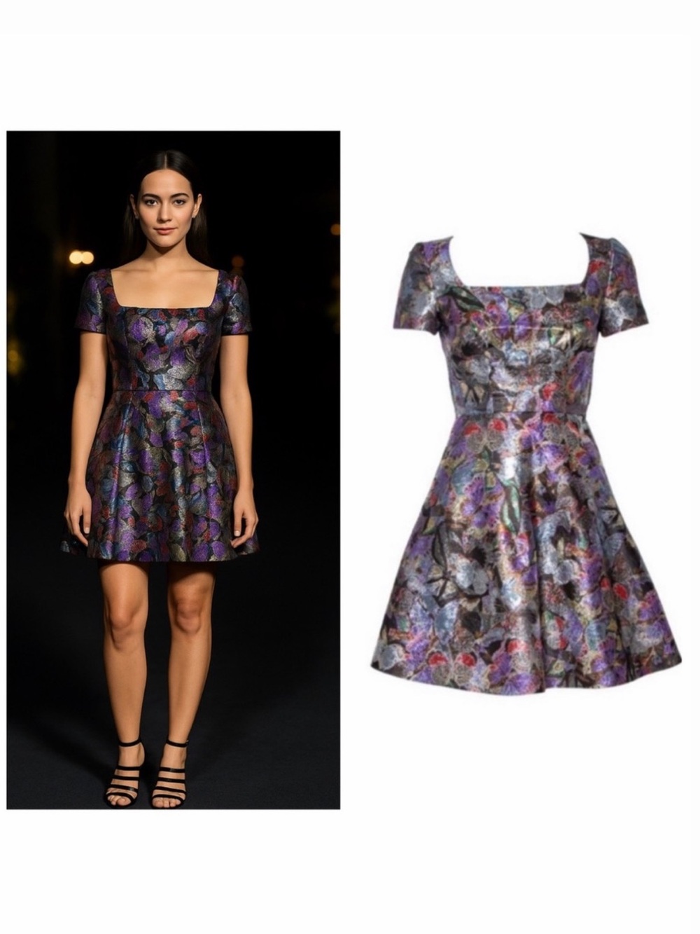 VALENTINO Metallic Floral Jacquard Mini Dress IT40 US4 Fit Flare NWT Cocktail ⚪️